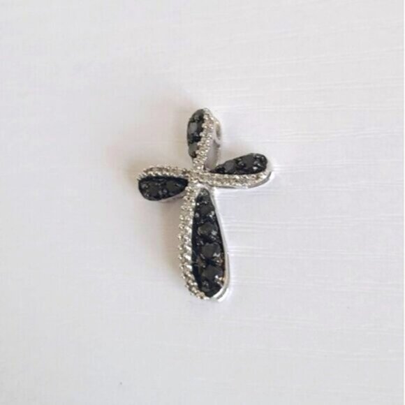 Vintage 10K Luxury White Gold Black White Clear Diamond Crystal Cross Pendant - Picture 3 of 12